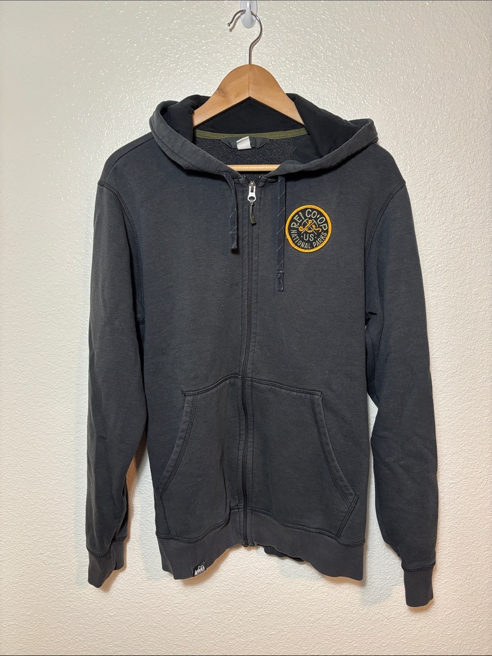 REI Co-op US National Parks Full Zip Charcoal Gray Hoodie Men's Size Medium